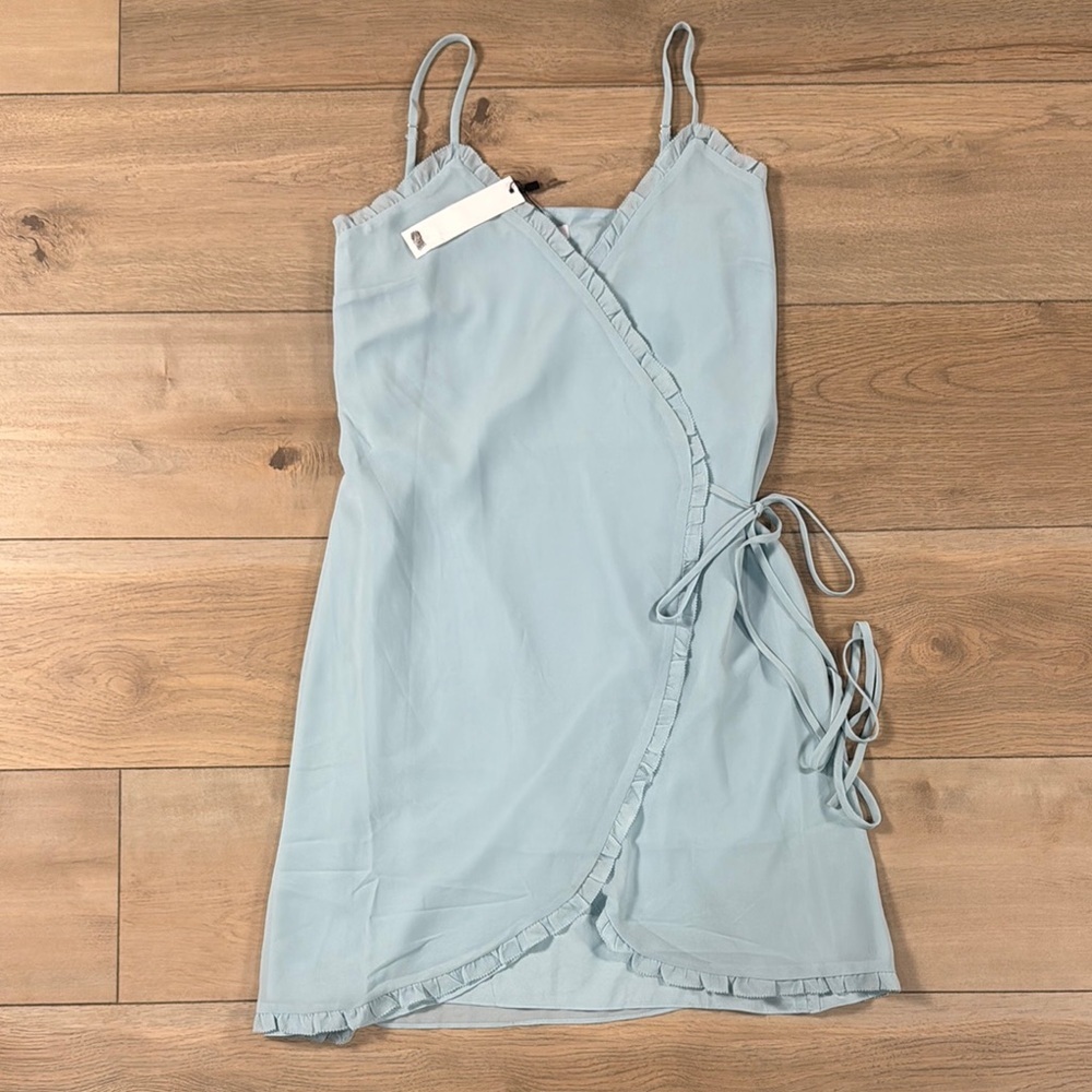 Naked Zebra Light Blue Ruffle Wrap Tank Dress NWT